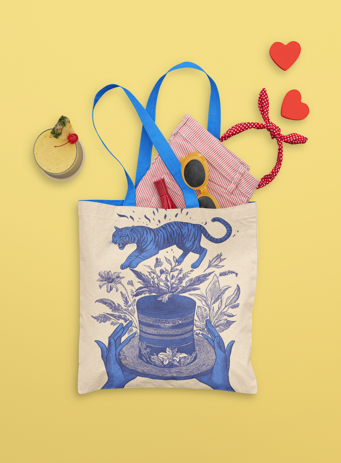 Blue Tiger Risograph Canvas Tote Bag