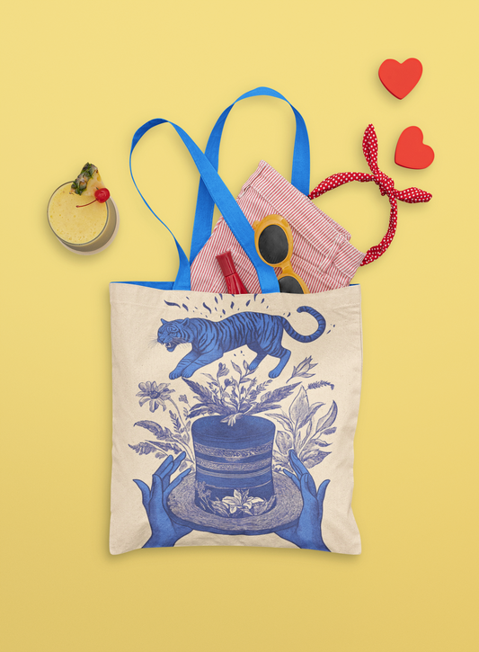 Blue Tiger Risograph Canvas Tote Bag